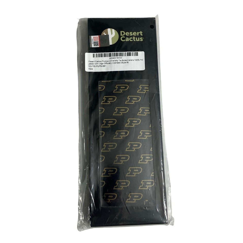 Desert Cactus Purdue University Tie Mens OS Black Gold Logo Boilermakers NCAA